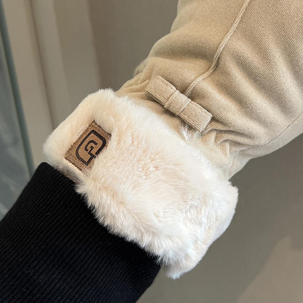 Fleece Thickened Warm Gloves Winter Women Windproof Cold Students Outdoor Riding Electric Vehicle Five Fingers Touch Screen Tide
