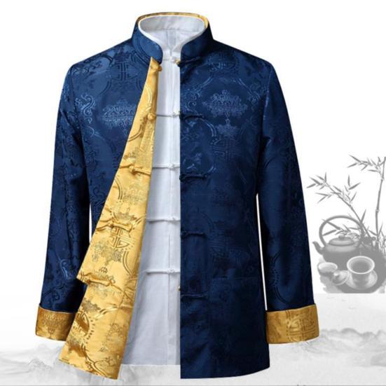 Tang Suit Coat Retro Long Sleeved Reversible Chinese Style Traditional Clothing Keep Warm Stand Collar Vintage Chinese Shirt for Daily Life