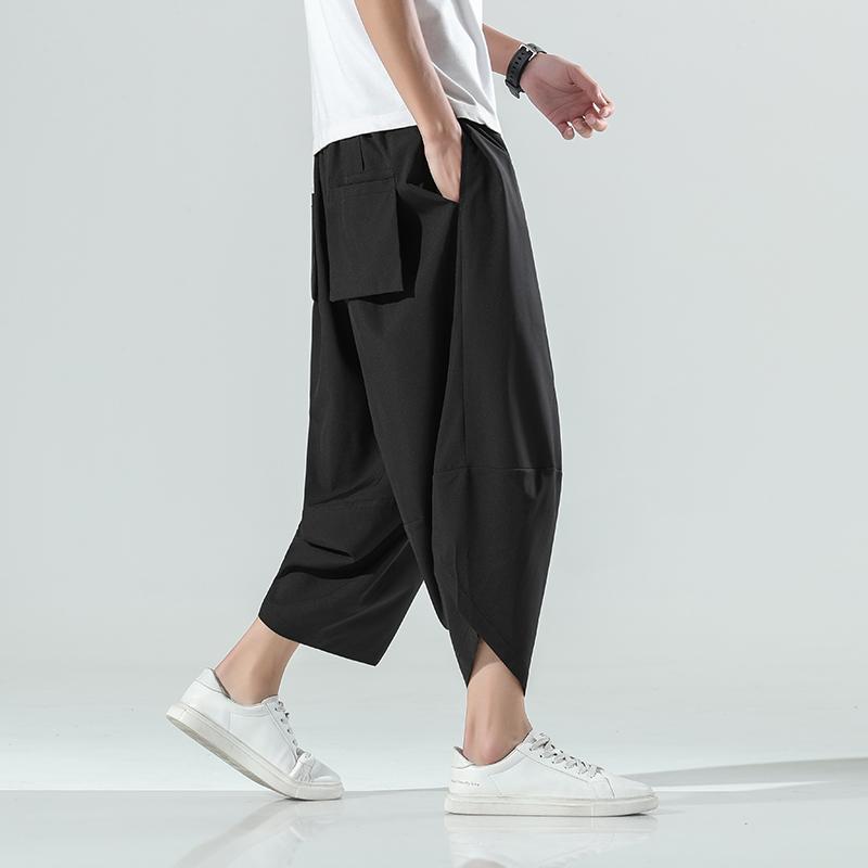 Vintage Harem Joggers Men Calf-Length Pants Streetwear Solid Color Casual Summer Pants Male Harajuku Fashion Trousers