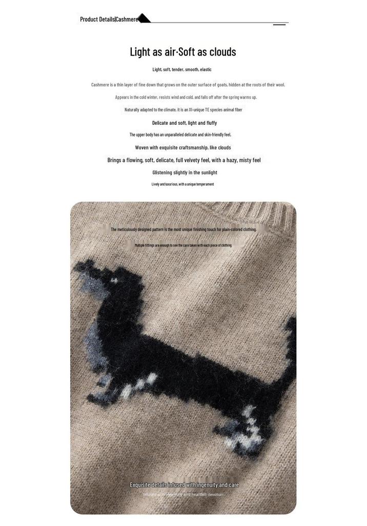 Women's Korean Style Black Dog Jacquard Cashmere Knit Sweater - Slimming, Warm, and Loose Fit for Autumn/Winter