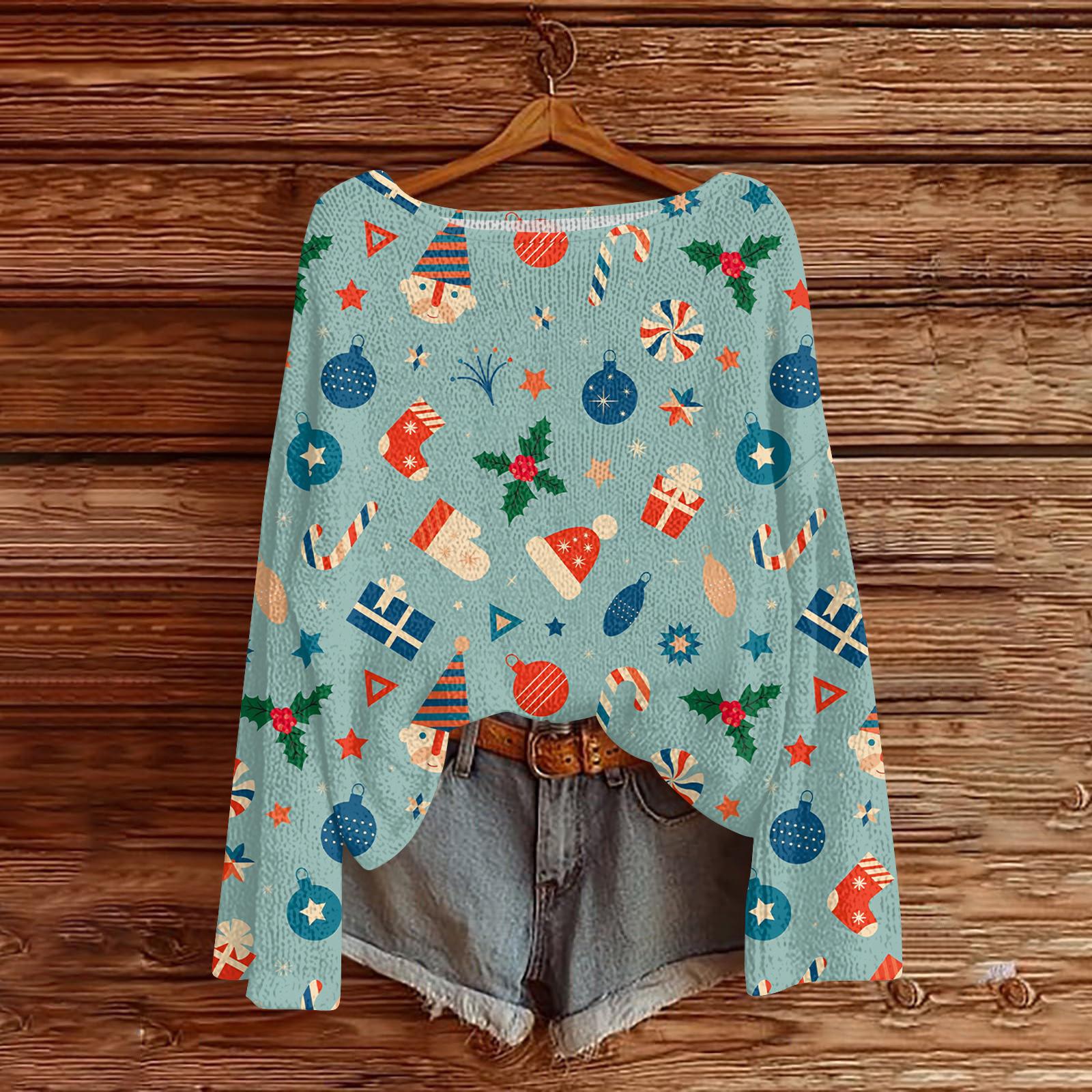 

Женский модный вязаный свитер оверсайз с длинными рукавами и рождественским принтом XL