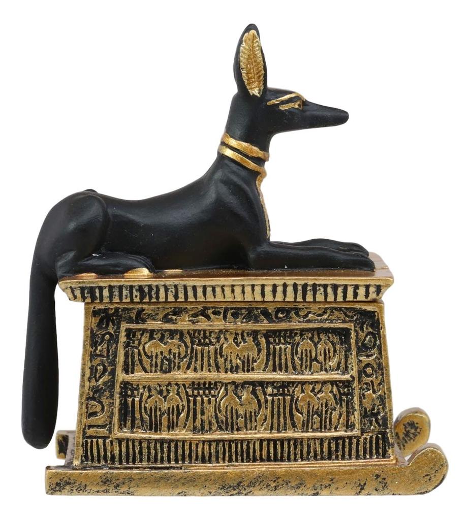 Ebros Gift Ebros Egyptian God Hieroglyph Anubis Dog Egyptian Miniature Cartouche Box Black and Gold Finish Gods and Goddesses Ancient Legendary Deity