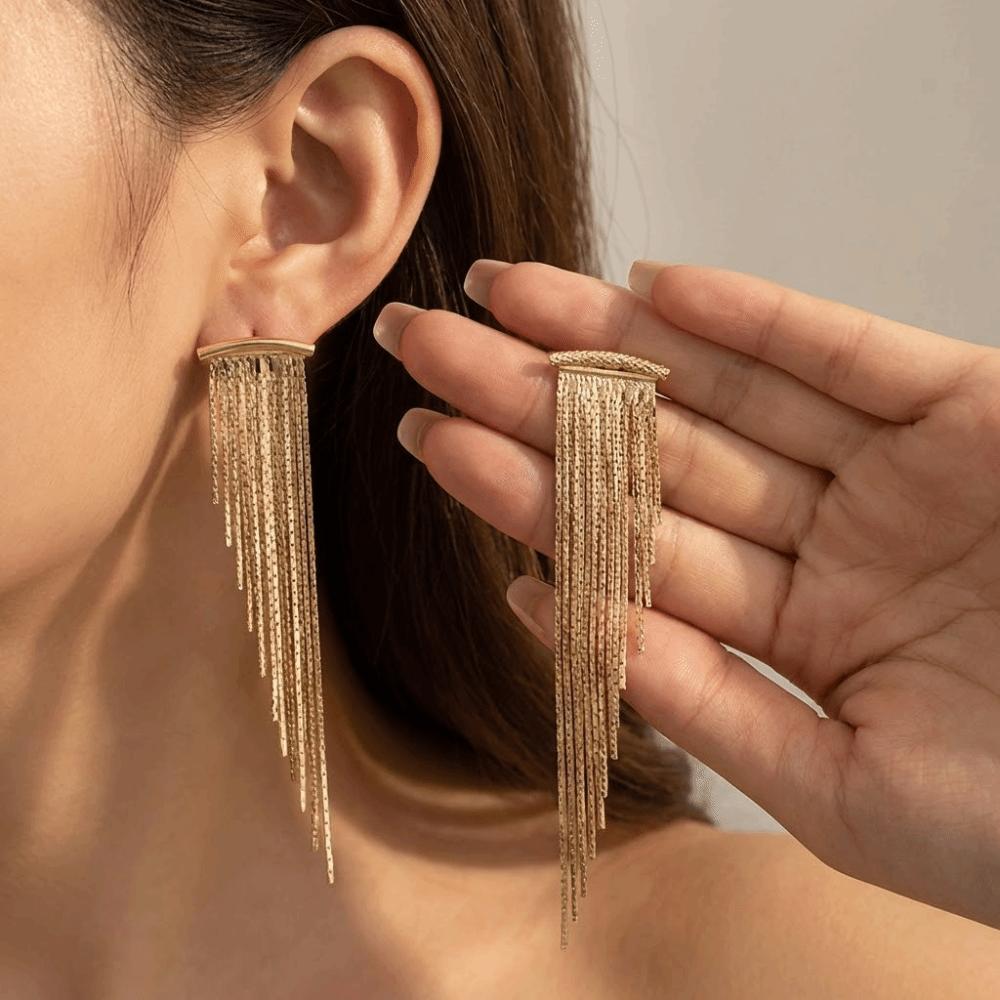 1 Pair Glamorous Luxury Tassel Earrings Gold/Silver Elegant Drop Earrings Bling Dangle Earrings for Women