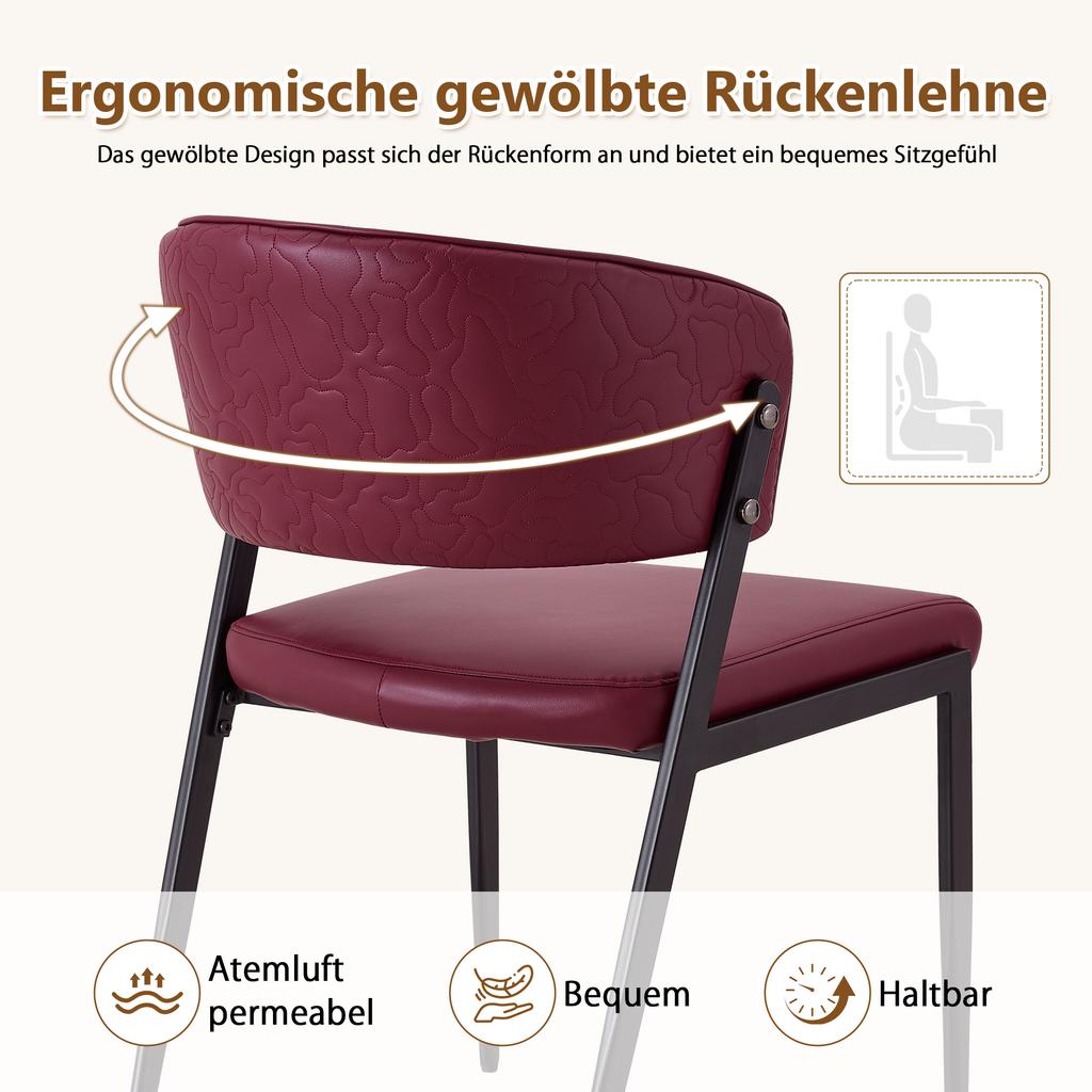 Dining Chair Set of 2 Modern Upholstered with Metal Frame, Ergonomic Backrest, Faux Leather Chair for Dining Room Living Room Kitchen - Chair Only