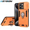 KEYSION Shockproof Armor Ring Stand Case for Infinix Note Edge 5G Slide Camera Lens Protection Phone Cover for Infinix Note Edge 5G