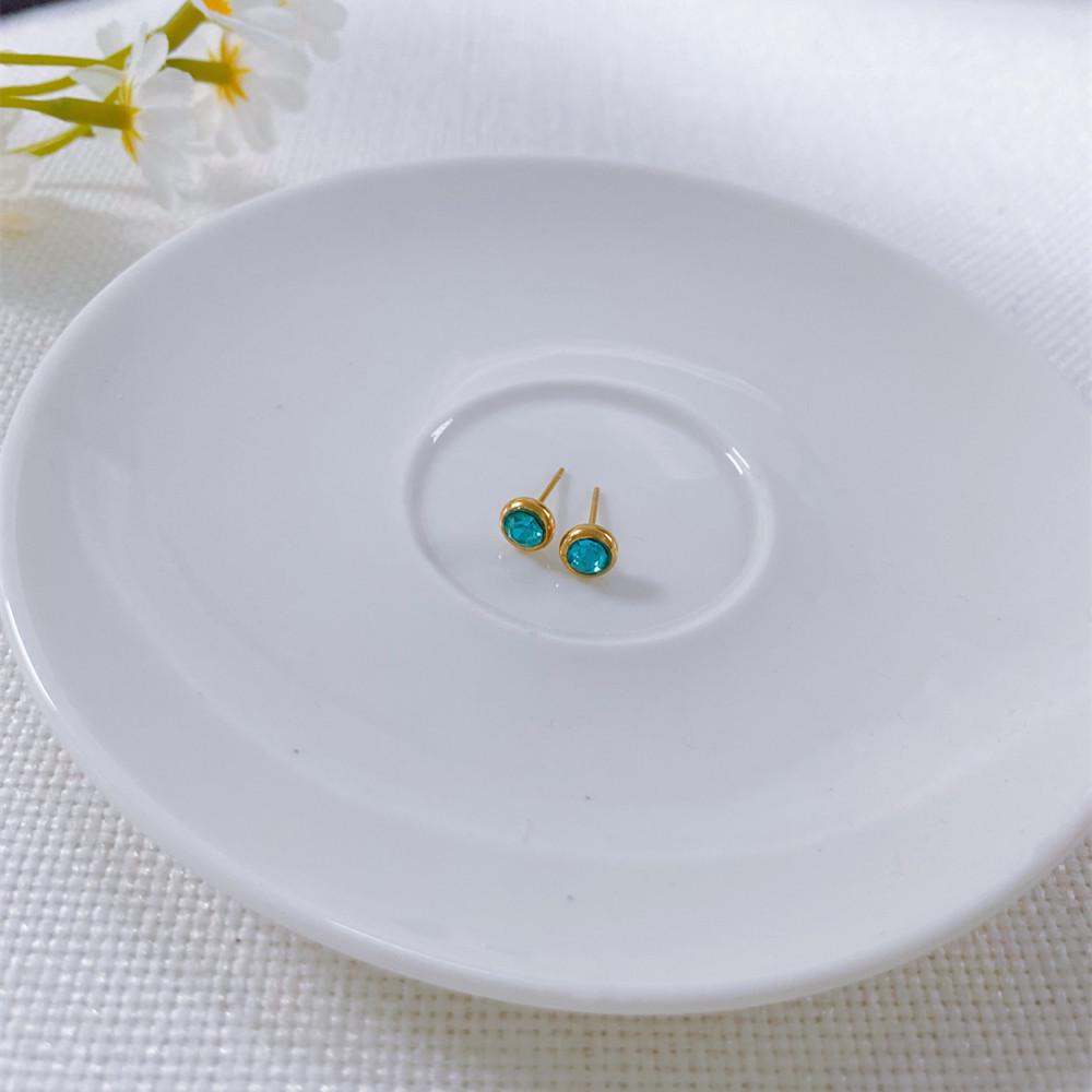 European-American Niche Style Colorful Zirconia Birthstone Earrings with Stainless Steel