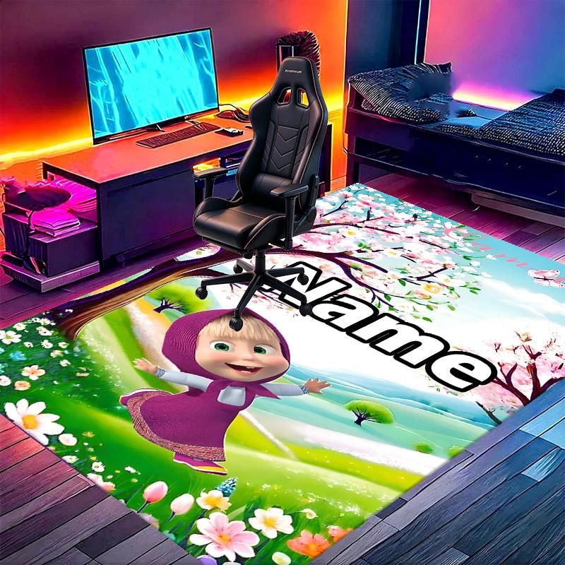 Custom Name Personalized Masha and The Bear Print Carpet, Versatile Home Decor Rug, for Playroom, Apartment, Balcony, Entryway, Hallway Gift