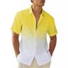 Herren Leinenhemden Farbverlauf Kurzarm Freizeithemden Button-Down-Hemd Strand Sommer Hochzeit Urlaubshemd für Männer