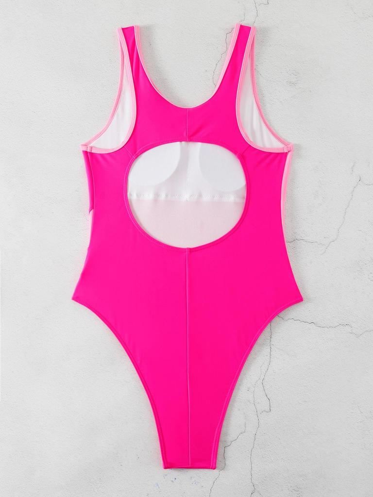High-End Women's Sporty Competitive One-Piece Swimsuit - Solid Color with European and American Style