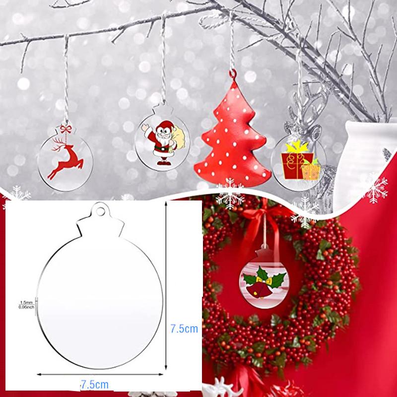 30Pcs Clear Acrylic Christmas Ornament Blank Transparent Acrylic Circle Disc DIY Crafts Christmas Round Acrylic Hangings