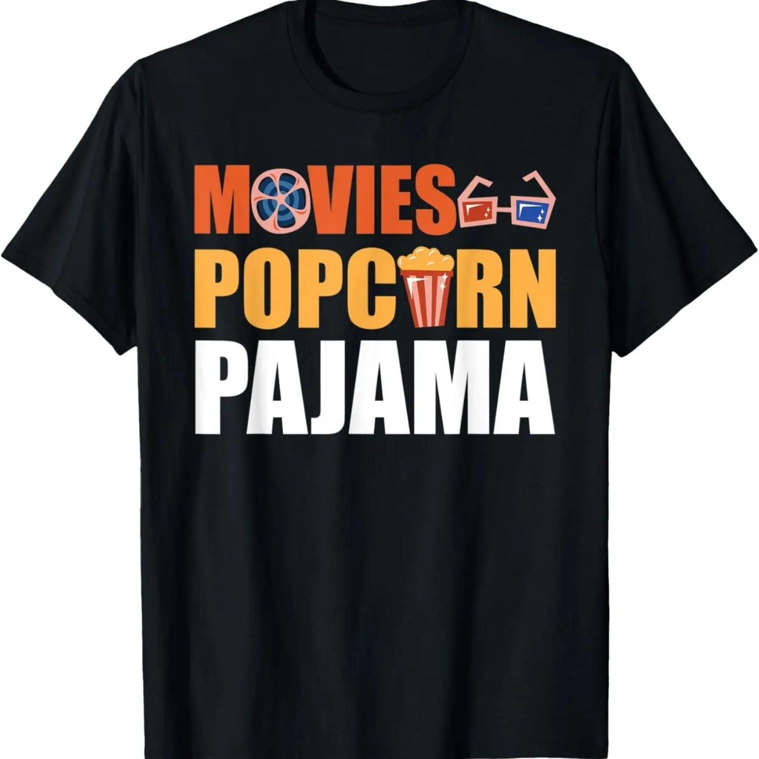 Movies Popcorn Pajama Theater Movie Popcorn Snack Lover T-Shirt S чёрный