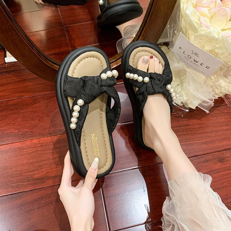 

Обувь Женская 2025 Тапочки Повседневные Пантофли Низкая Платформа Сланцы Женские Пляжные Роскошные Летние Новые Сабо Шлепанцы ПУ Ткань Скандалы Рим 35