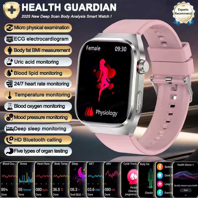 2025 New Smart Watch Diagnosis Blood Lipids Uric Acid Blood Pressure Smartwatch Men ECG+PPG Voice Bluetooth Call Health watch
