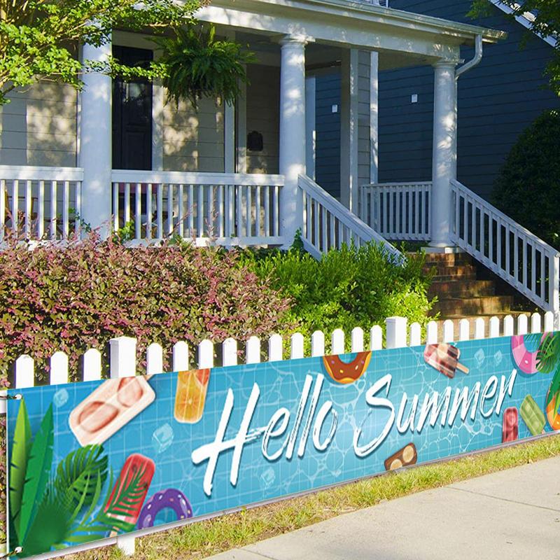 Summer Fence Banner Holiday Party Banner Backdrop Yard Indoor Outdoor Decoration Photo Booth Background For Tropical Tiki Themed