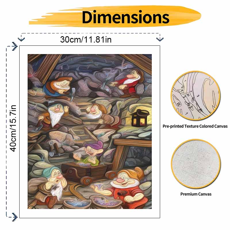 Disney Oil Painting Seven Dwarfs Mining Diamonds Painting Art Handmade Diy Painting Home Decoration Gift