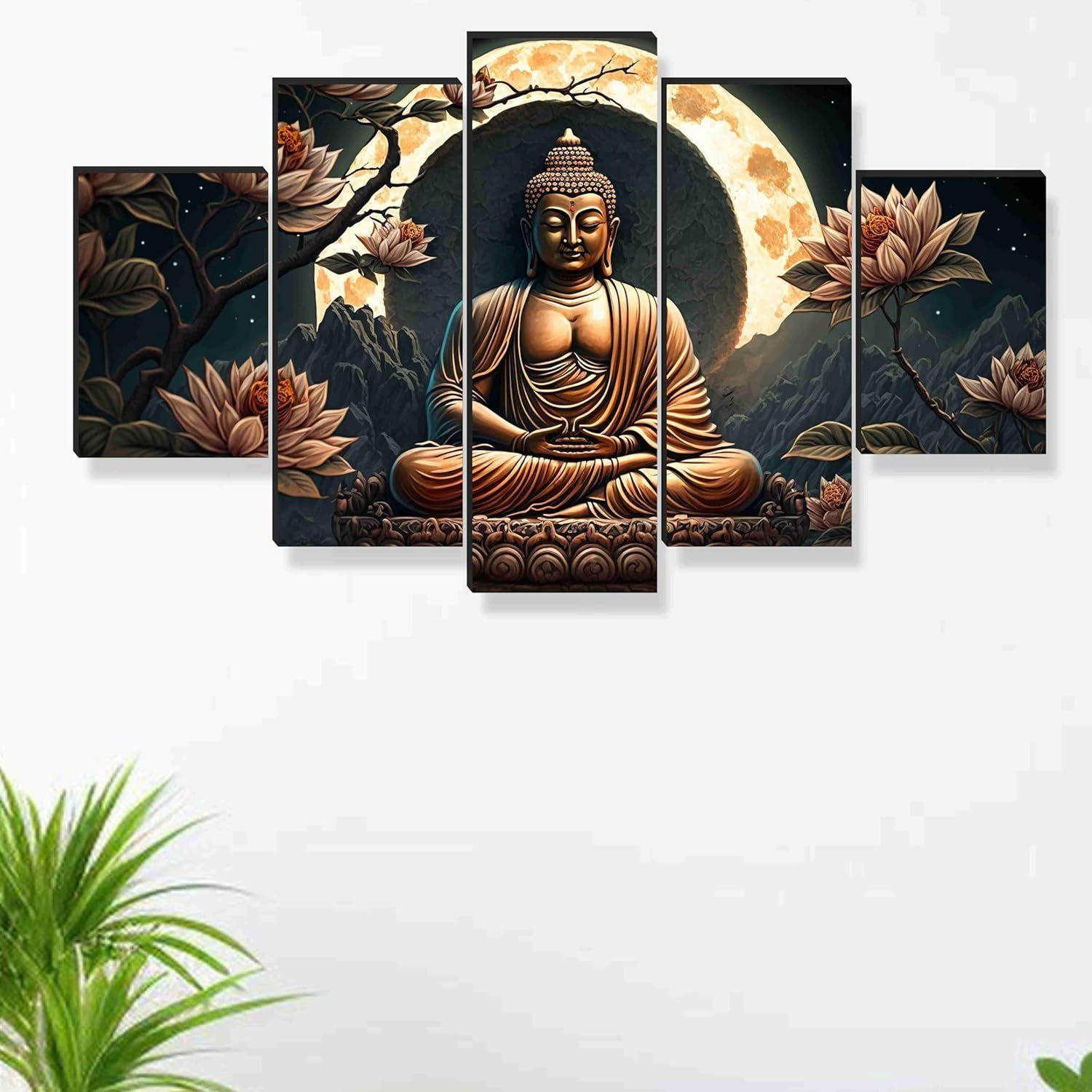 SAF Buddha Paintings for Wall Decoration - Set Of Five, 3d modern art Painting