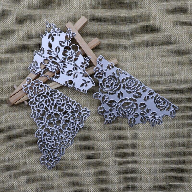 Metal Cutting Dies 3pcs Triangle Flower Border Set Diy Scrapbooking Photo Album Paper Card Crafts