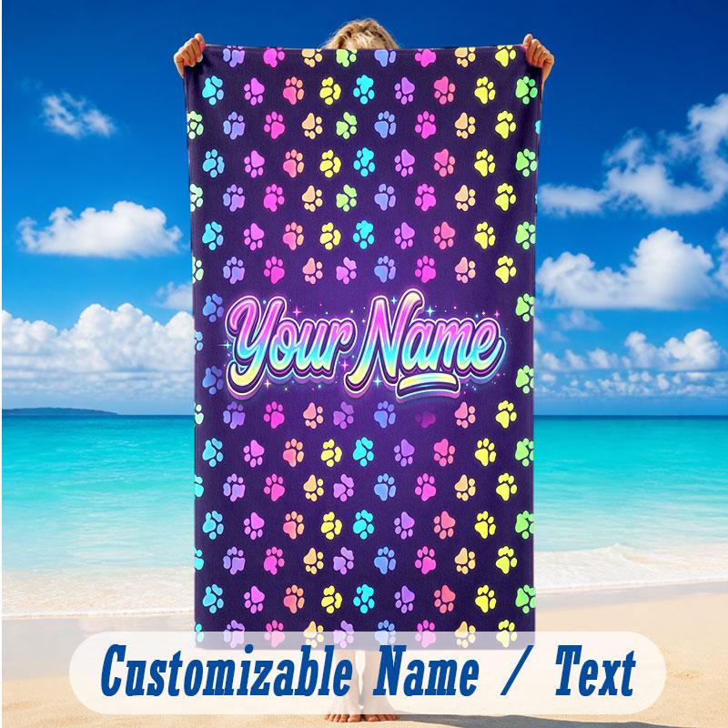 Dog Theme Beach Towel Personalized Custom Name & Text Soft Quick Dry Beach Towel for Swimming Travel