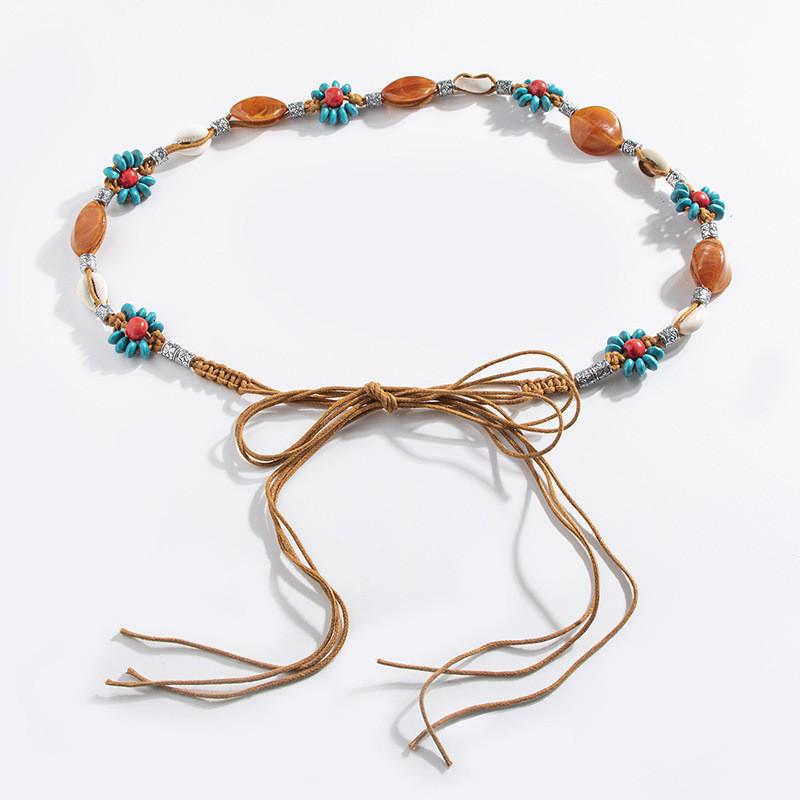 Bohemian Floral Woven Waist Cord With Handcrafted Splicing For Art Retro Party Outfit