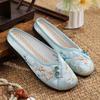 Fashion Shoes Ladies' Slippers Cover Toe Shallow Flat Rubber Floral Fabric Slides Embroider Retro Round Shoes Woman 2025 Shallow Cover T