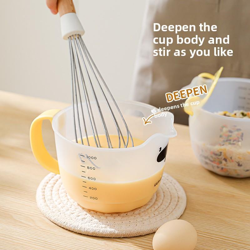 Messbecher mit Skala, Plastik-Eierschlagbecher für Eiflüssigkeit, Eierbacken mit Sieb, Küchen-Reiswaschschüssel, Messbecher