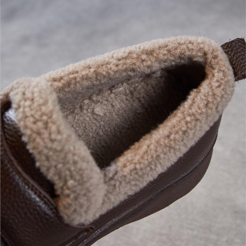 Johnature Genuine Leather Flat Slip-on Cotton Shoes Casual Soft Sole With Plush Warm Women's Loafers