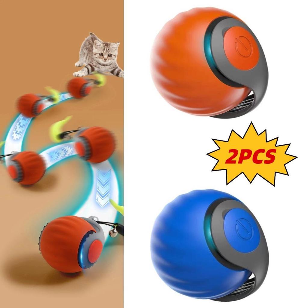 2PCS Cat Interactive Ball Toys Rechargeable Smart Pet Electric Toy Dog Cat Training Imitate Mouse USB Rechargeable Rolling Chug Ball Pet Cat Toy
