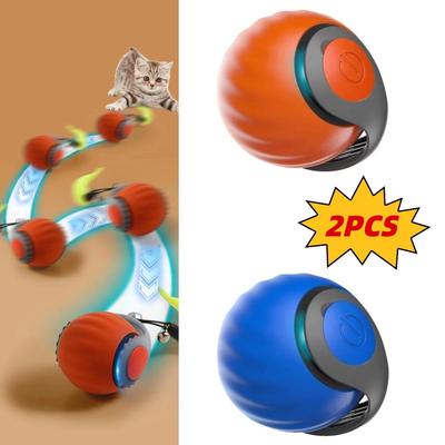 2PCS Cat Interactive Ball Toys Rechargeable Smart Pet Electric Toy Dog Cat Training Imitate Mouse USB Rechargeable Rolling Chug Ball Pet Cat Toy