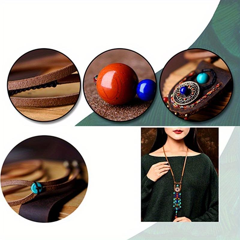 Lange Quastenhalskette für Damen, modisch, ethnisch, Leder, Vintage-Stil, Steinperlen-Halskette