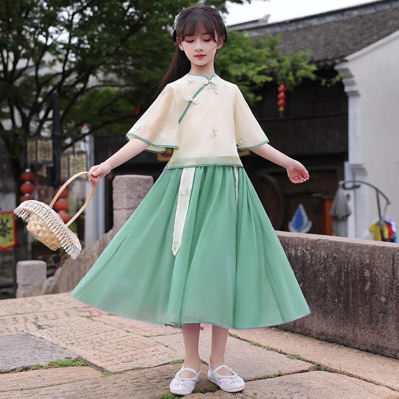 Girls  Green Hanfu Summer Two-Piece Set 160