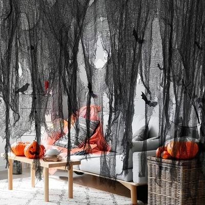 Black White Halloween Gauze Decoration Super-Size Mesh Cloth Netting Spider Web Scary Party Scene Prop Haunted House Decor