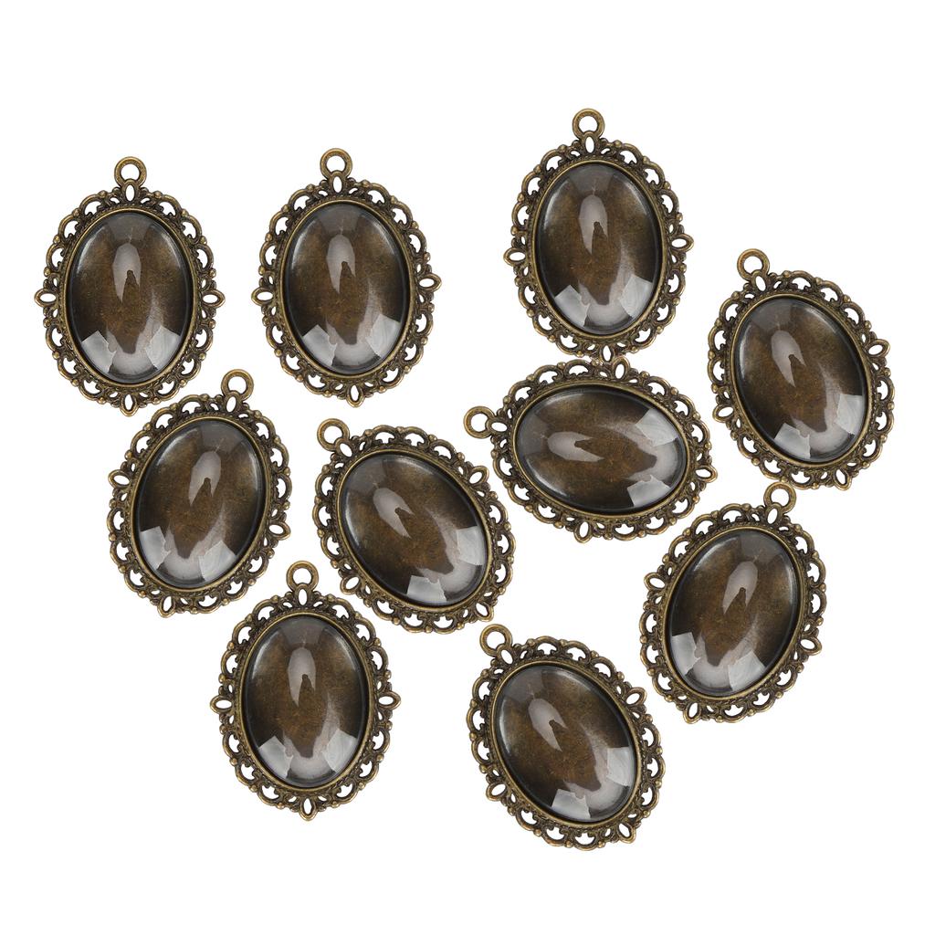 10 Sets Glass Patch Pendant Oval Trays Glass Cabochon Clear Dome Tiles DIY Jewelry Materials