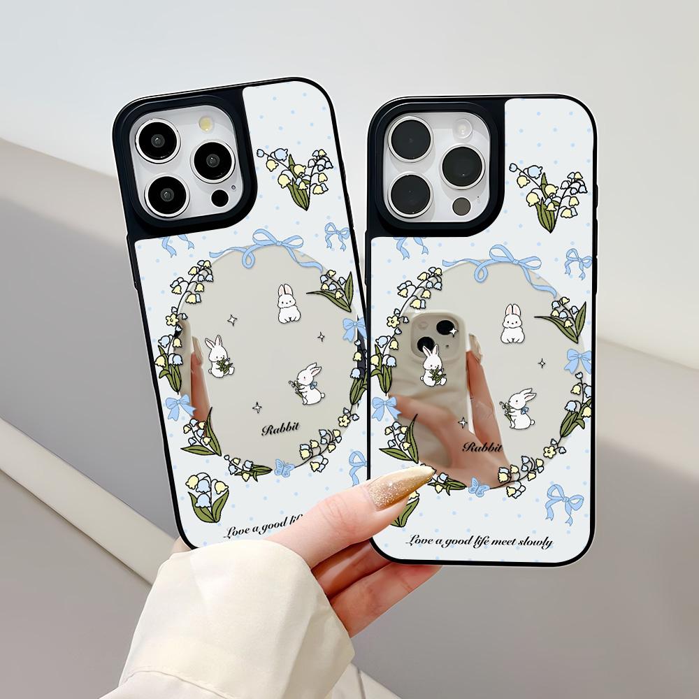 Spiegel Handyhülle für iPhone 15 11 13 14 für 15 16 Pro Max 12 13 16 Pro Wolke Blume und Tier Niedlicher Stil Handyhülle