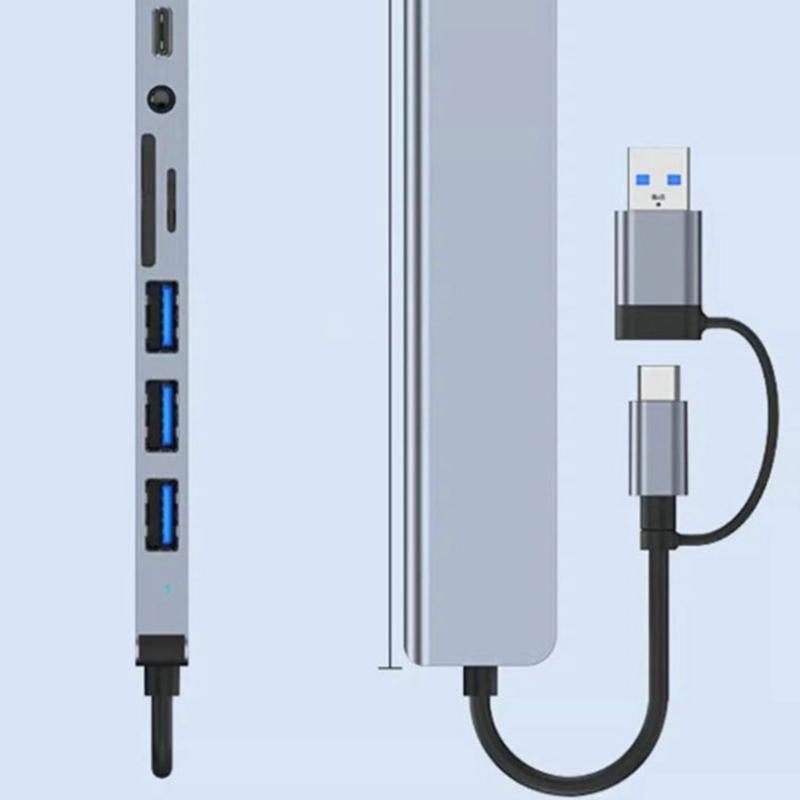 8 In 1 USB C Hub with USB Port Small Card Reader Headphone Port and USB C Data Port Multiple Function Docking Station