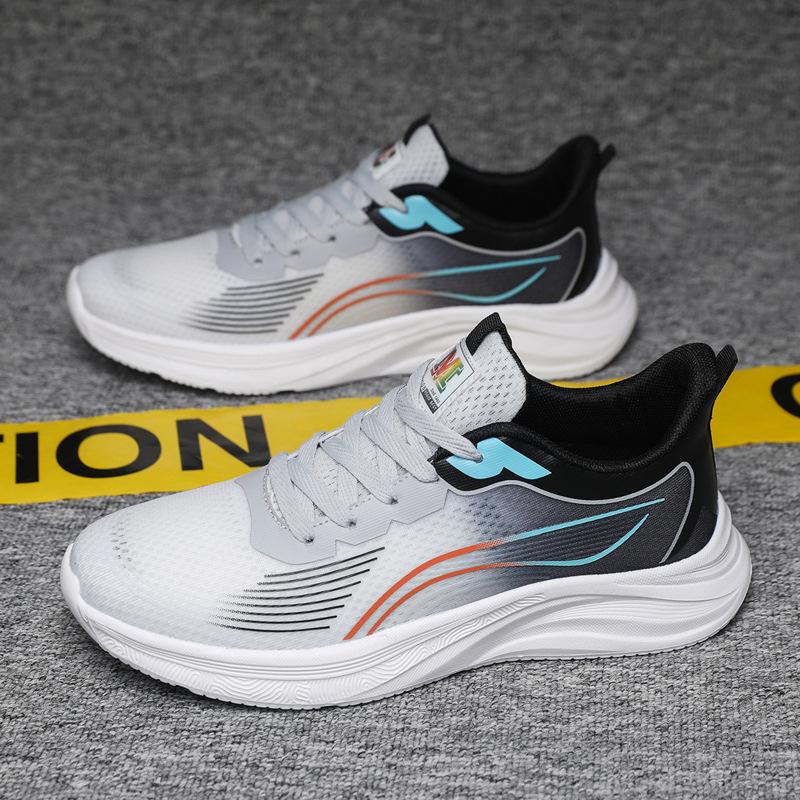 Men's Shoes Running Shoes Non-slip and Wear-resistant Sports Shoes Ultra-light Soft Sole Lace-up Fish Silk Mesh Casual Shoes Breathable and Versatile