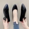 4/5/6cm Thick-heeled Pointed-toe Professional Women's Shoes, Work Shoes, Women's Single Shoes, Black Low-heeled Leather Shoes, Women