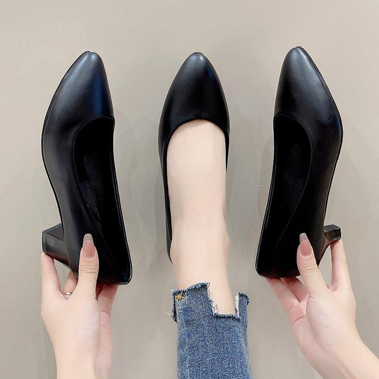 4/5/6cm Thick-heeled Pointed-toe Professional Women's Shoes, Work Shoes, Women's Single Shoes, Black Low-heeled Leather Shoes, Women