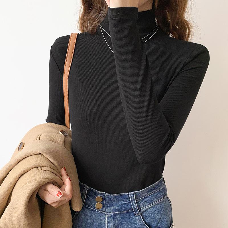 

Свитер с полувысоким воротником для женщин Ранней осенью Новый Приталенный Внутренний Топ с длинным рукавом Вязаная Базовая Рубашка для женщин Весной и Осенью XL
