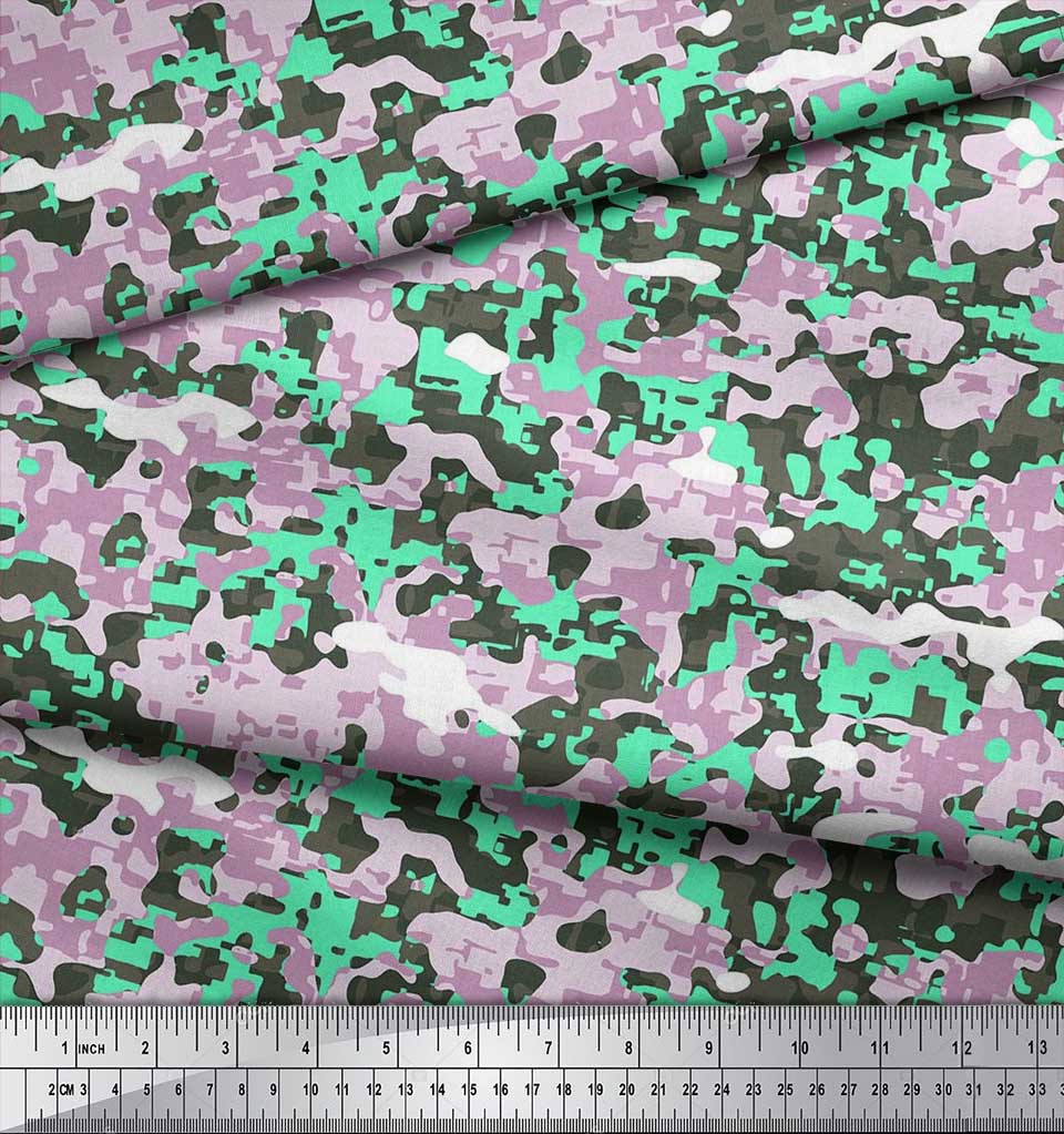 Soimoi Japan Crepe Satin Fabric Two Tone With White Camouflage Print Fabric by the metre 42 Inch