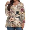 Women's Fashionable Casual Long Sleeved Plus Size  Print Top Plus Size Floral Print Top
