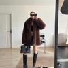 Autumn and winter retro imitation fur coat soft fluffy fox fur coat green fruit collar medium and long warm fur coat