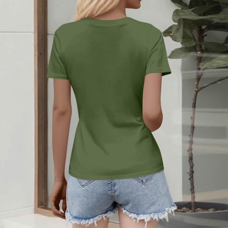 Fashion Ladies Slim Fit T-Shirt Casual Short Sleeve Round Neck Solid Color Pullover Top