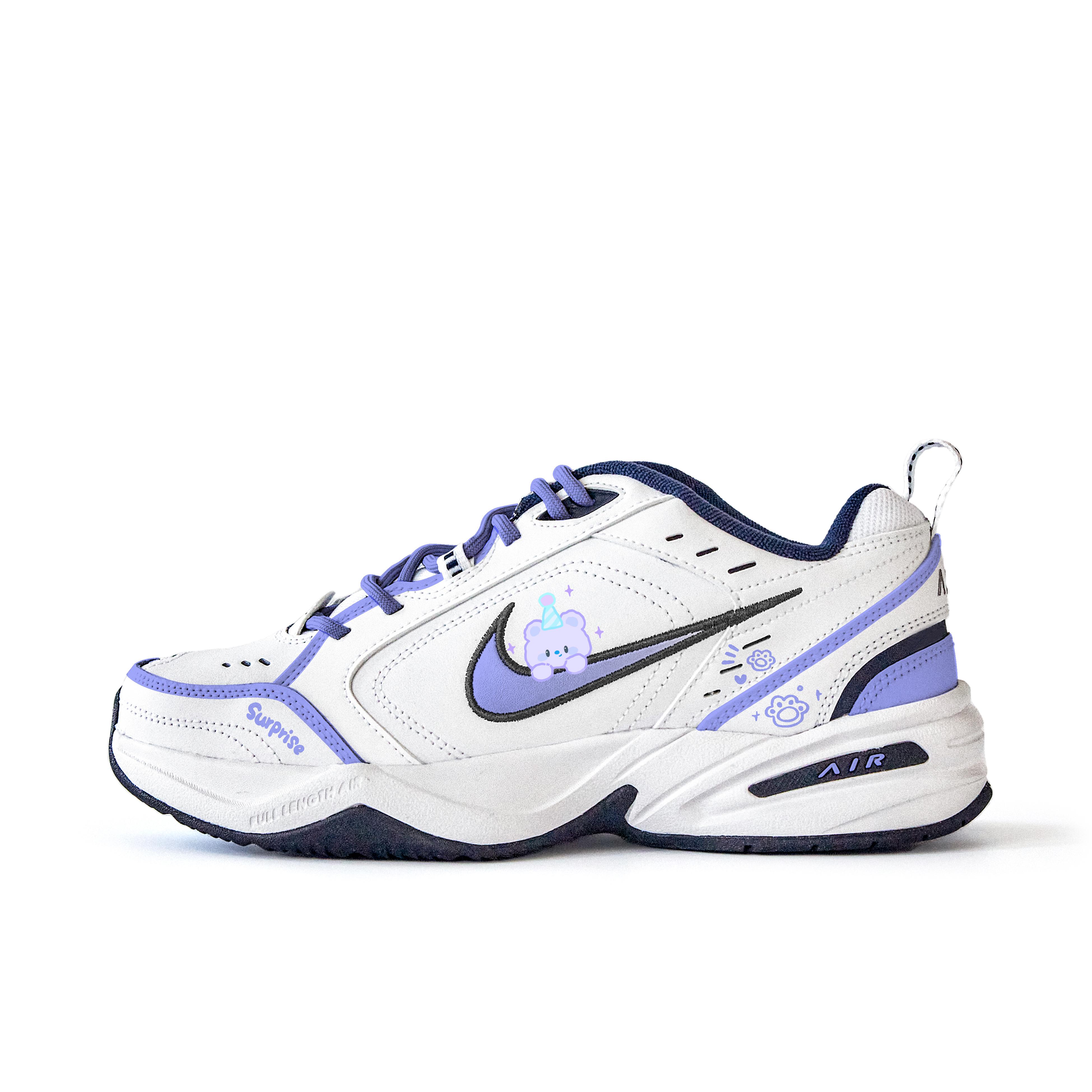 

Nike Air Monarch 4 Slip Resistant Abrasion Resistant Low top Chunky Sneakers Unisex White Purple 415445-102(Team676-) 45