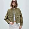 Womens Vintage Army Green Faux Suede Stand Collar Workwear Jacket Casual Loose Short Coat