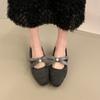 2026 Spring New Coarse Heel Single Shoes Women's Fashion Square Head Shallow Mouth Suede Butterfly Knot Non-slip Low Top Shoes
