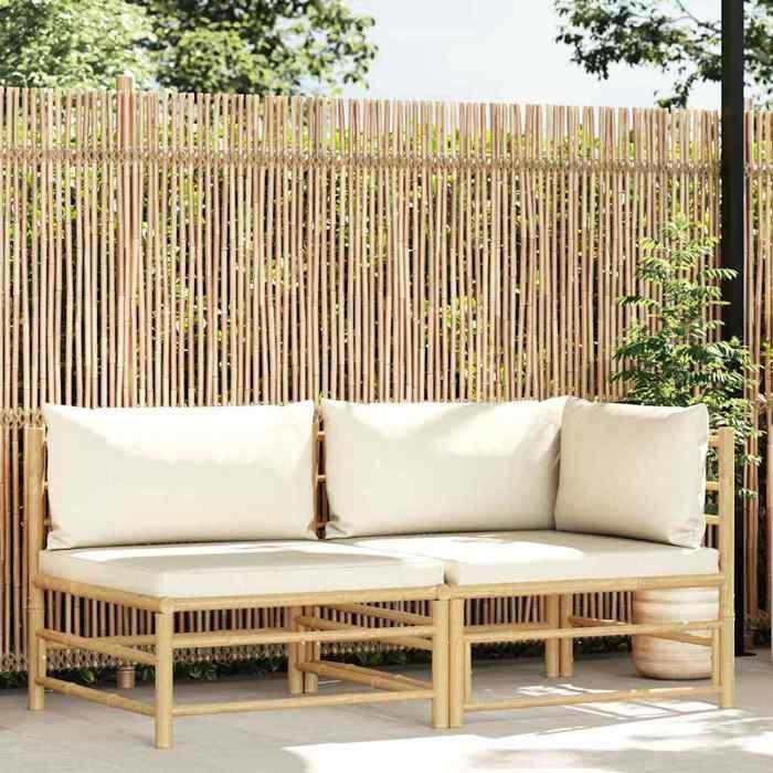Maison Exclusive - Salon de jardin 2 pcs avec coussins blanc crème Bambou