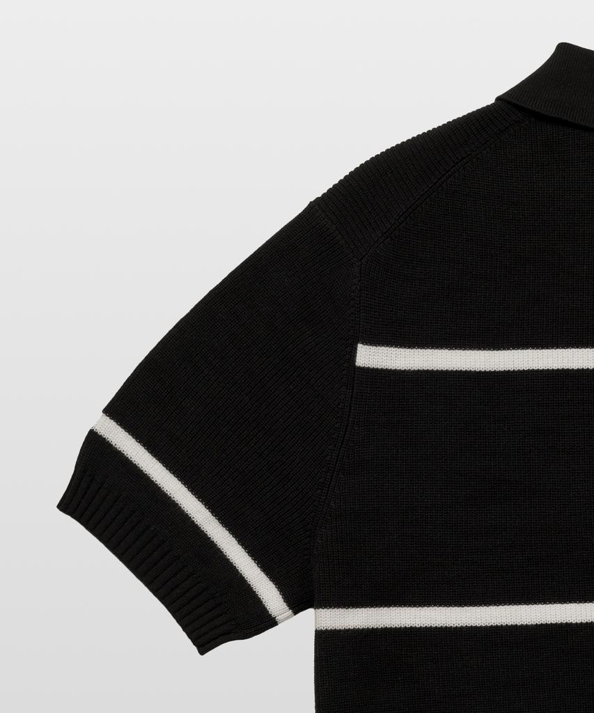 MANNERGRAM Textured Striped 100% Cotton Polo Short Sleeve Knit Black