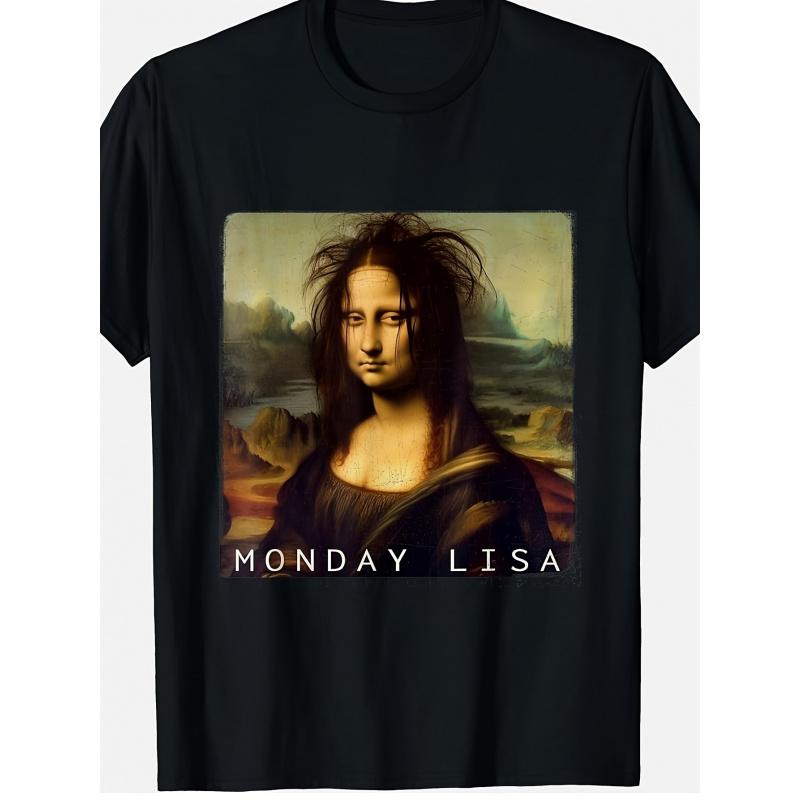 Funny Monday Lisa Mona Lisa Parody T-Shirt - Humorous Art Graphic Tee with Soft Stretch Fabric, Loose Fit Unisex Shirt Suitable for Men & Women,