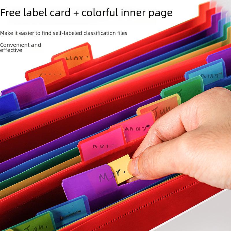 Regenbogenfarbene 24-Fächer-Mehrschichtige Dokumenten-Organizer-Tasche mit Überschlag-Kordelverschluss