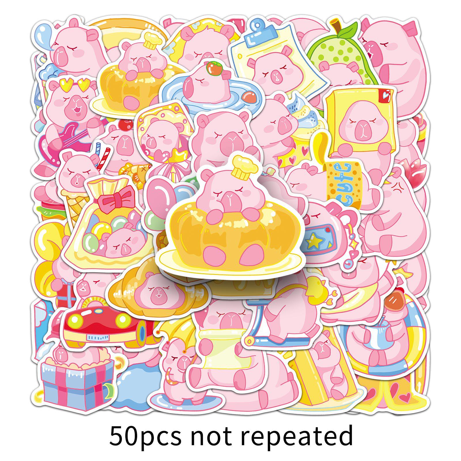 50 Sheets Pink Cute Animal Stickers: Waterproof, Creative, Fun Design for Notebooks & Desktops